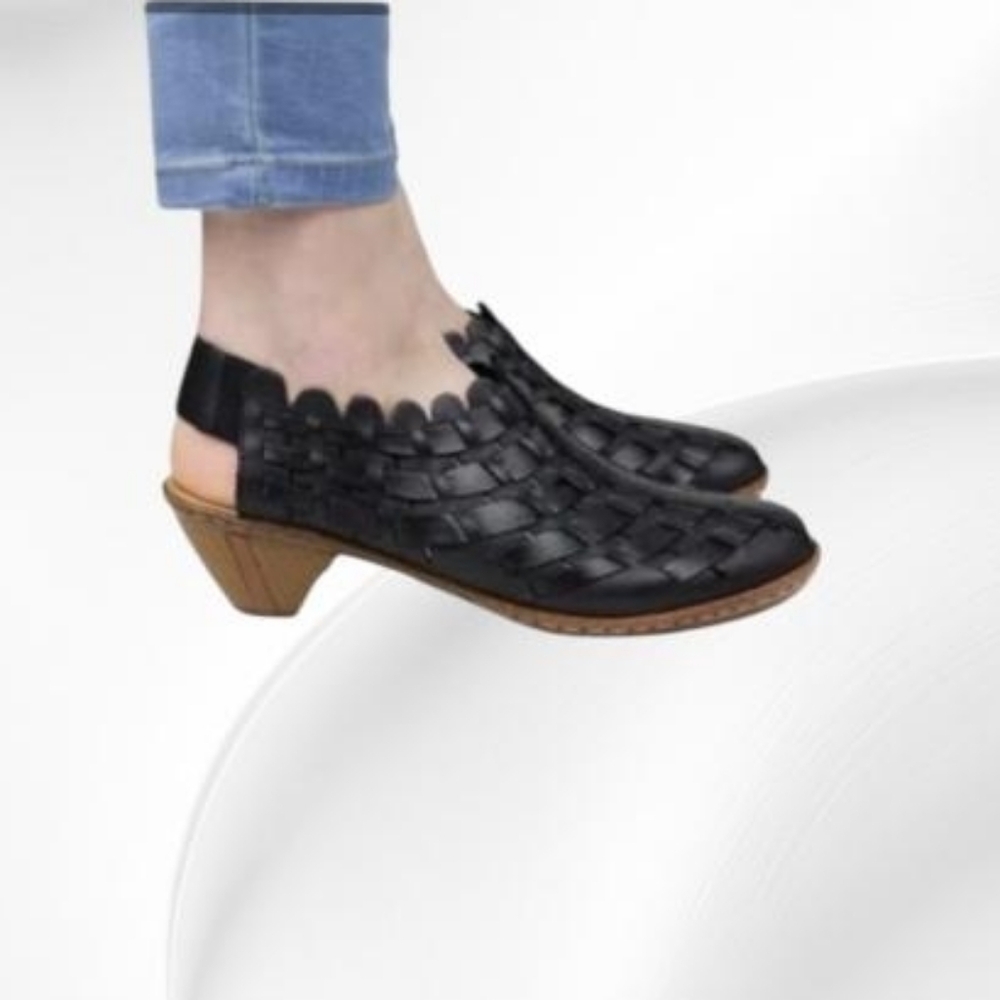 42 Rieker Sina Sena Black Leather Woven Slingback Clog Loafer Stress Women 10